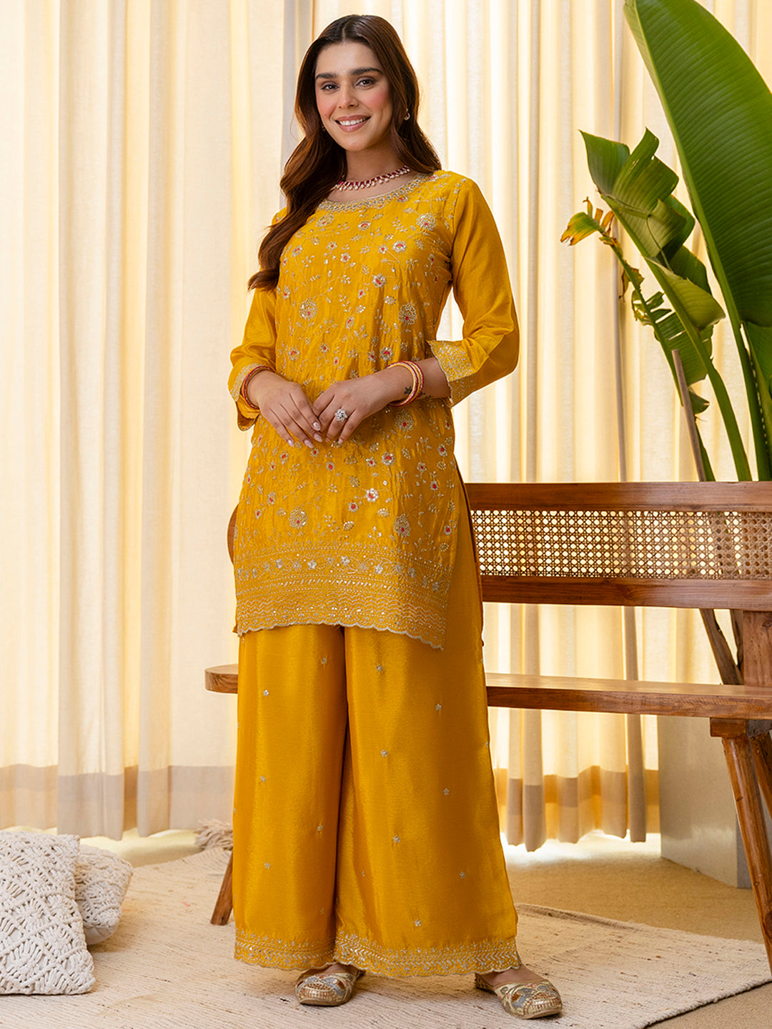 Mustard Silk Blend Suit Set with Dupatta