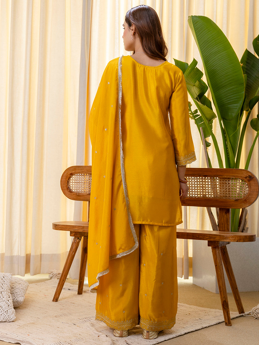 Mustard Silk Blend Suit Set with Dupatta