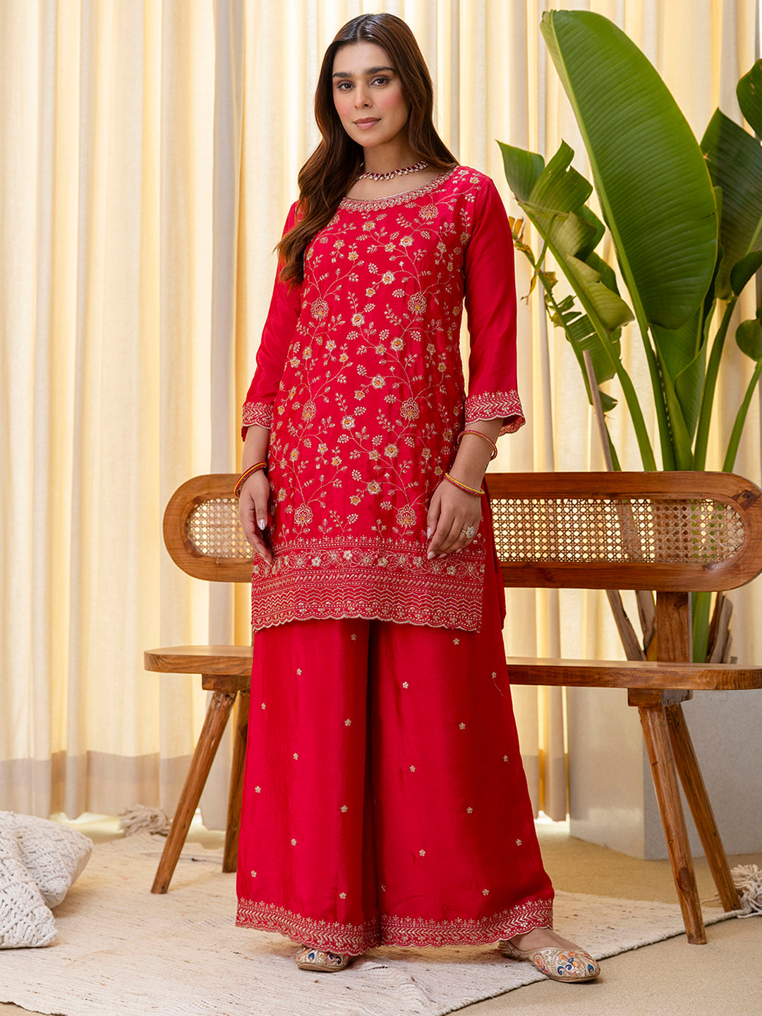 Pink Silk Blend Suit Set with Dupatta