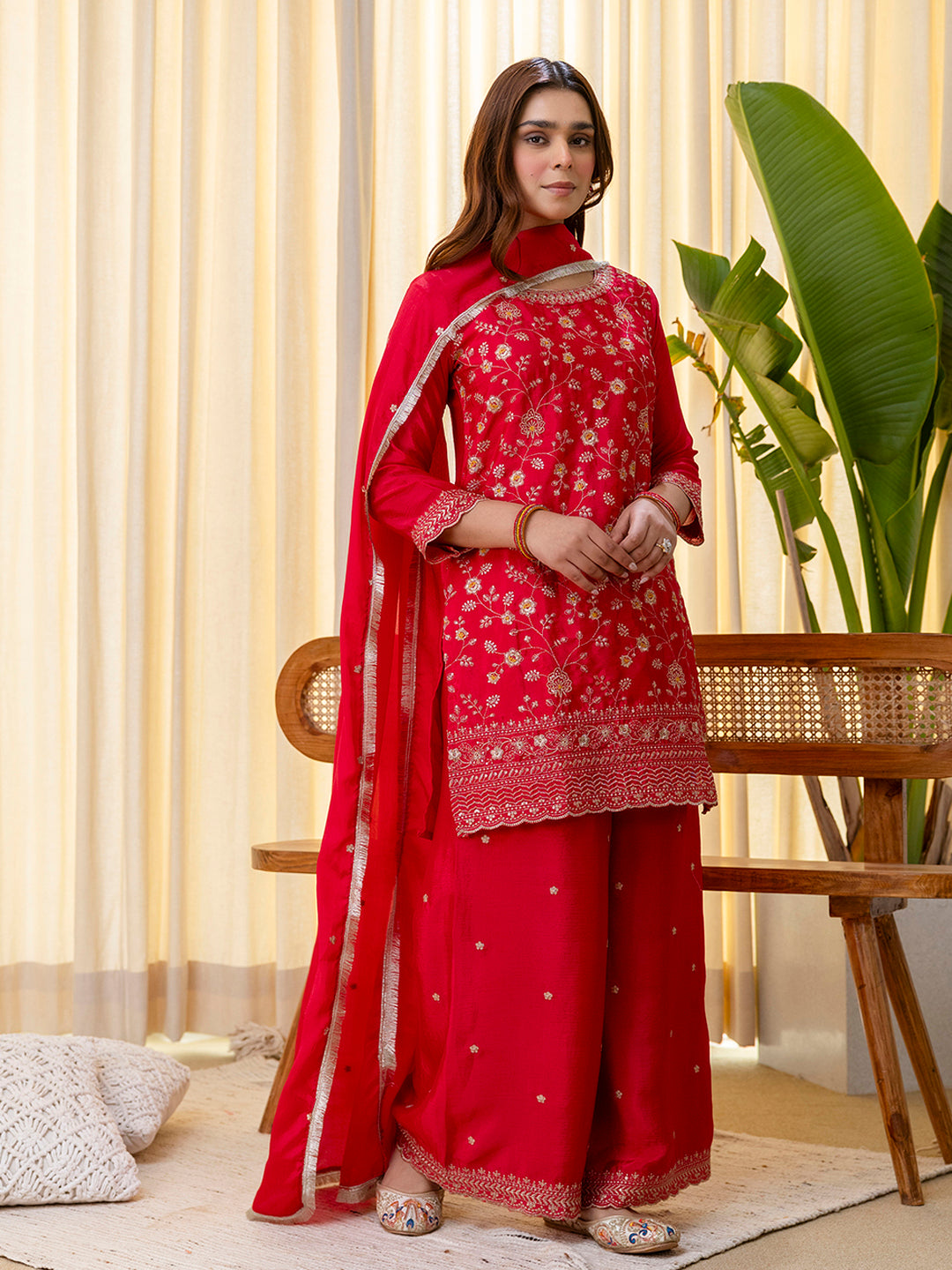 Pink Silk Blend Suit Set with Dupatta