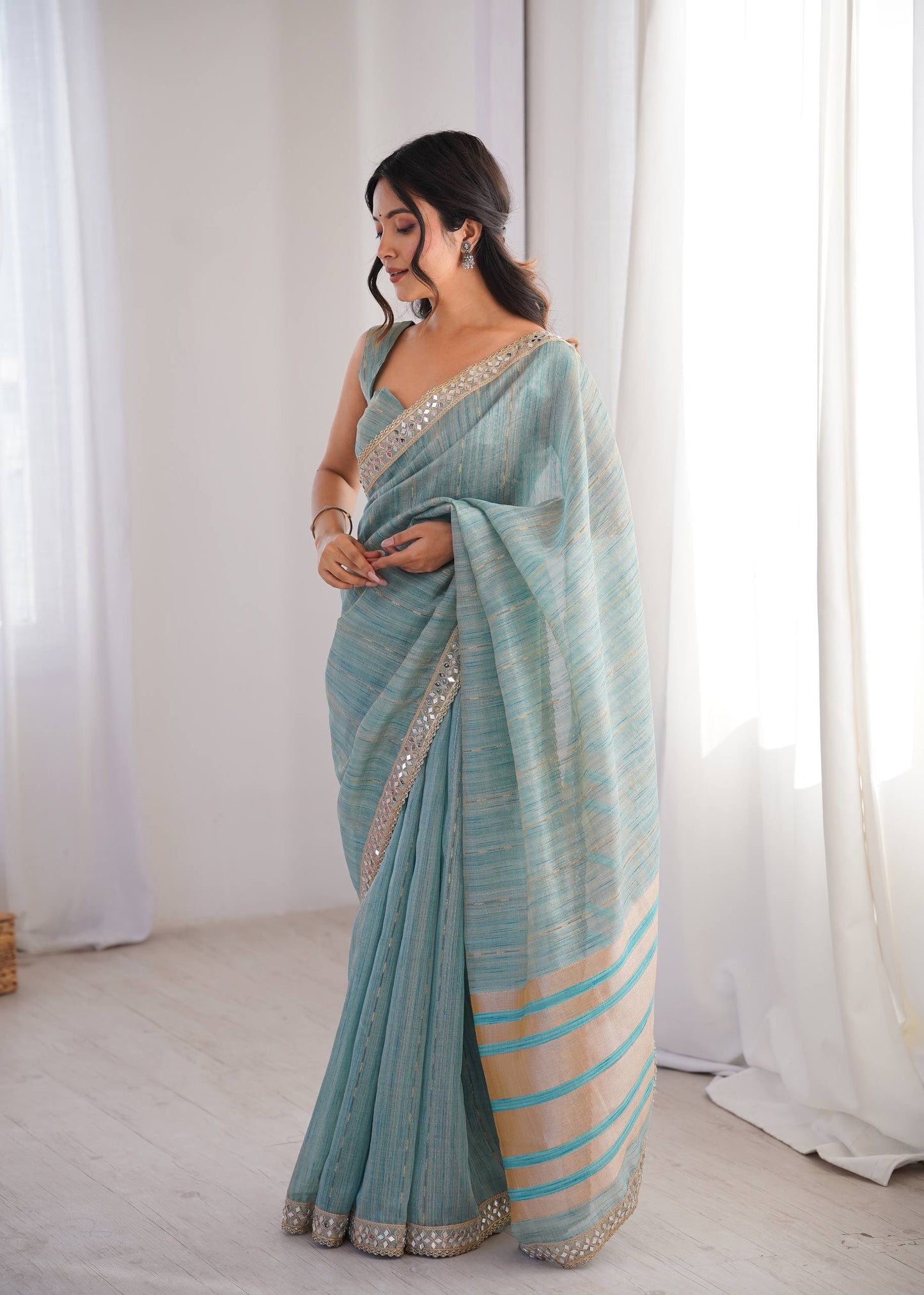 Sky Blue Spun Cotton Woven Designer Saree with Unstitched Bluse
