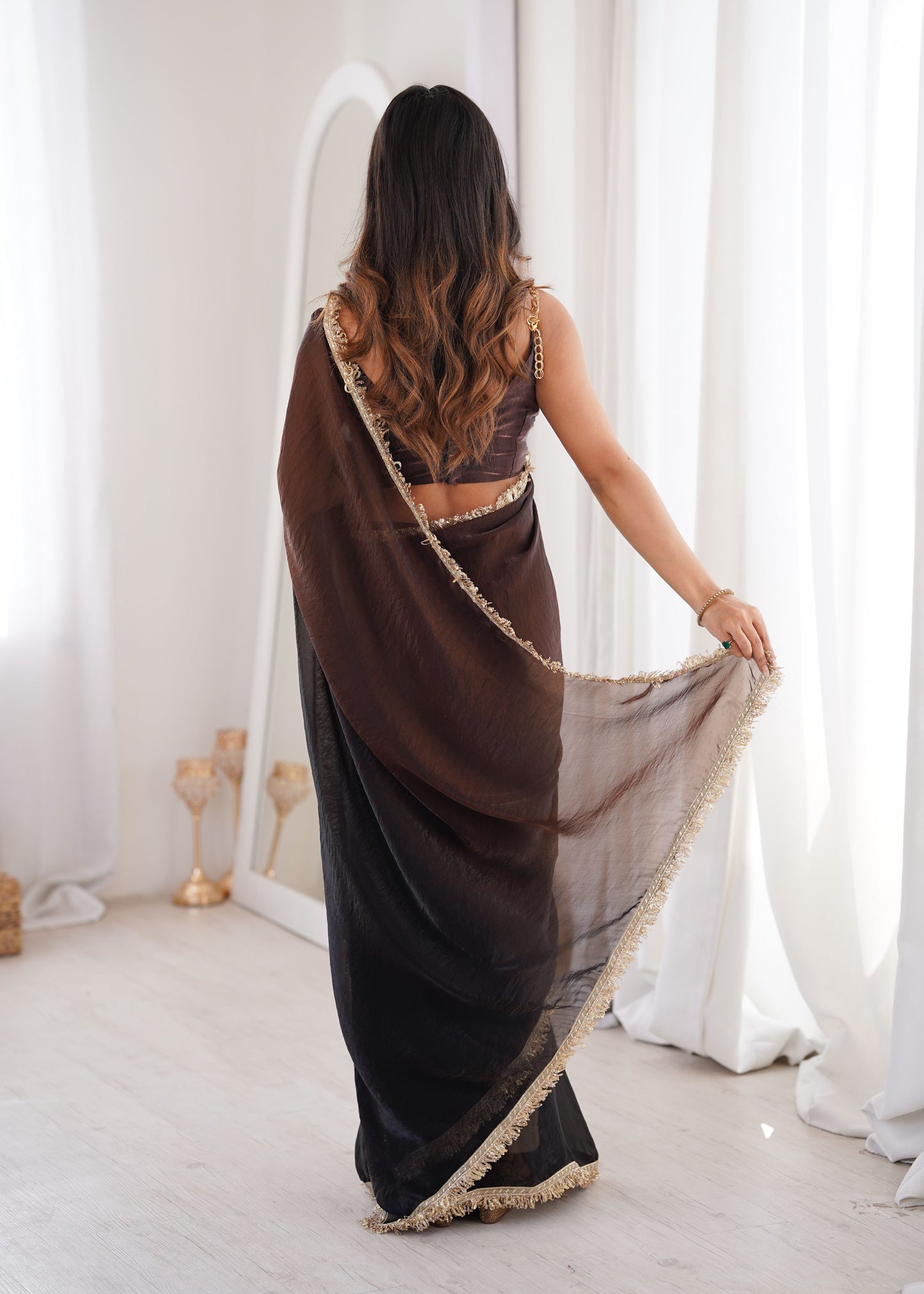 Black Fendi Satin Double Shaded Saree