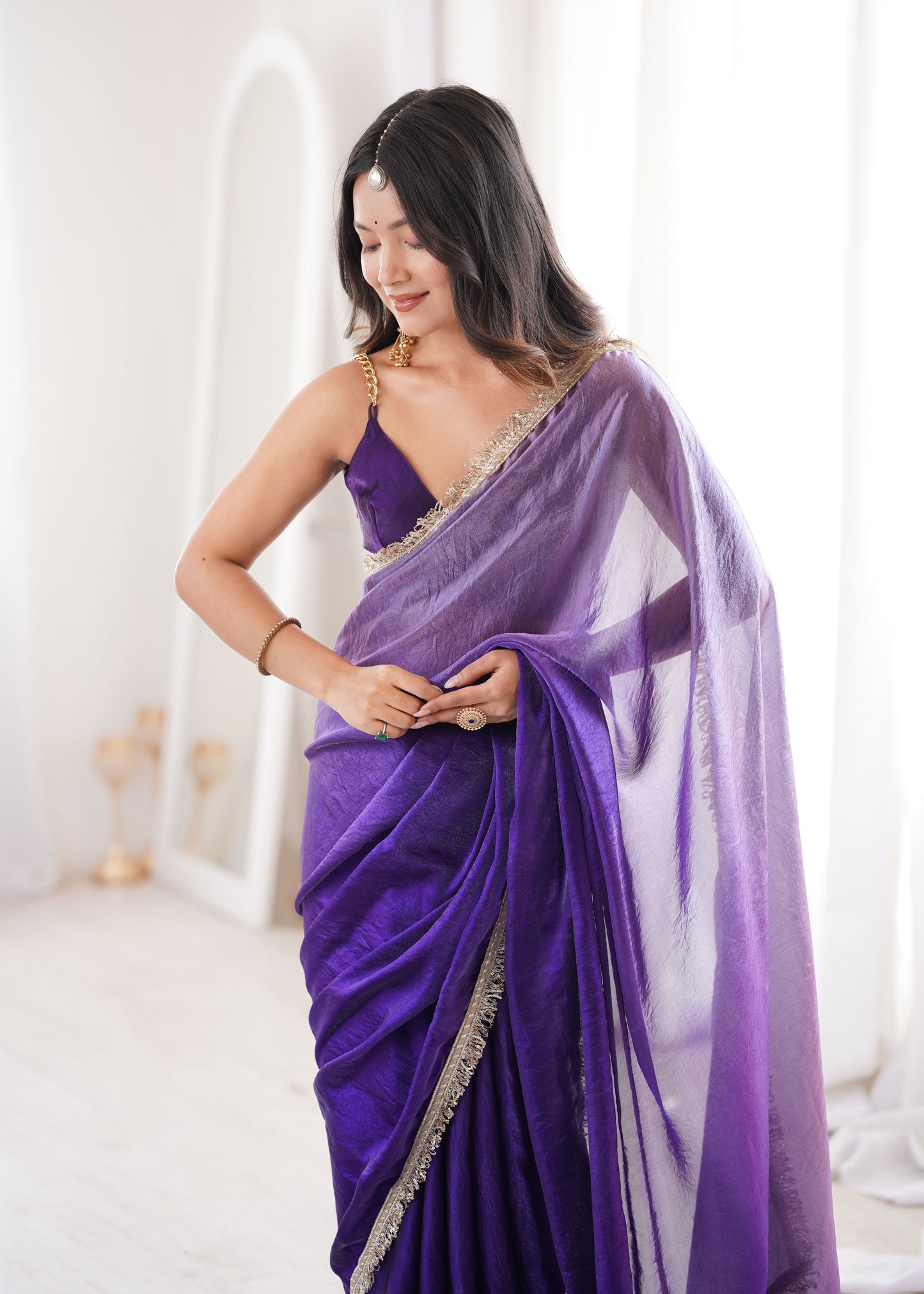 Purple Fendi Satin Double Shaded Saree