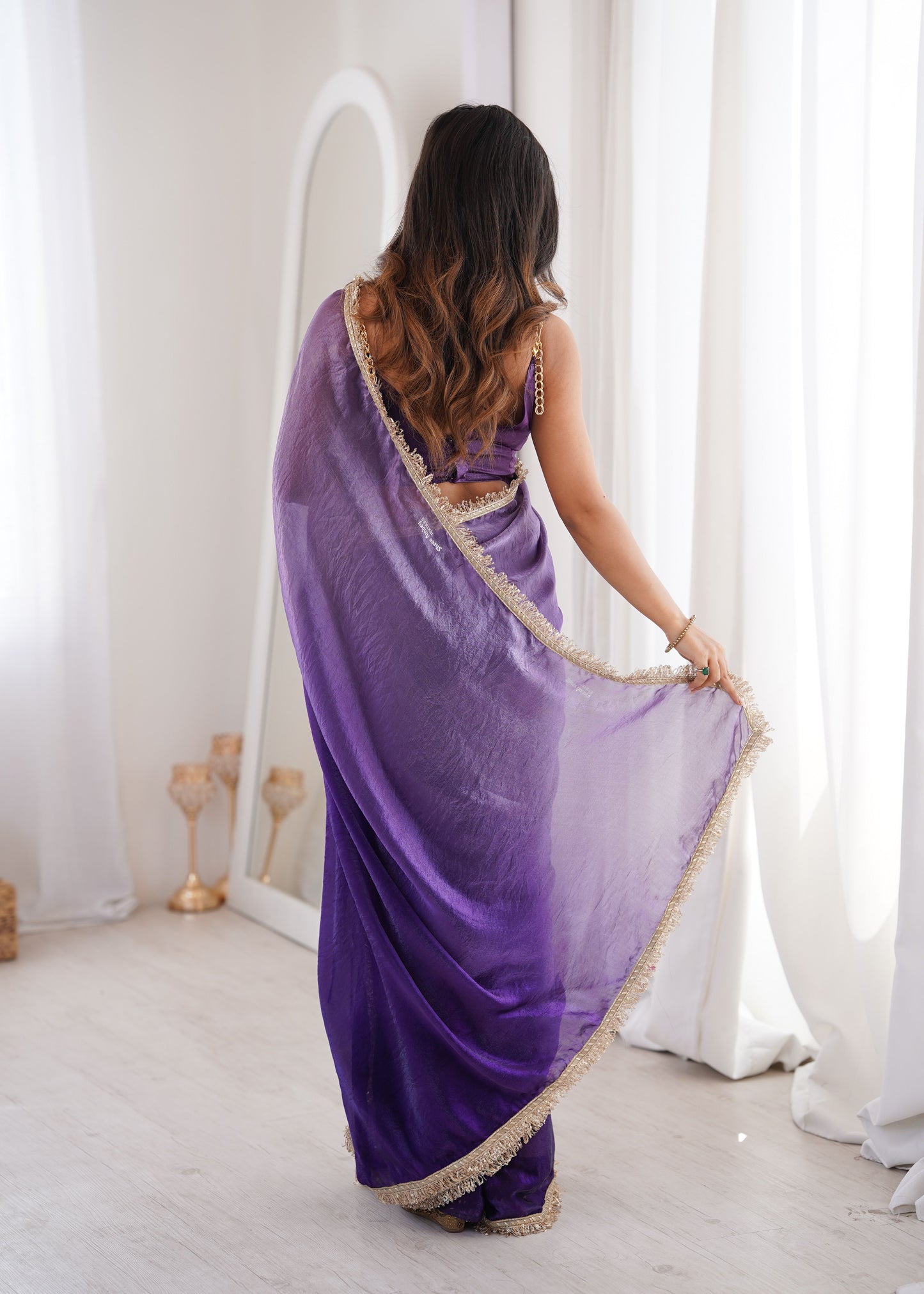 Purple Fendi Satin Double Shaded Saree