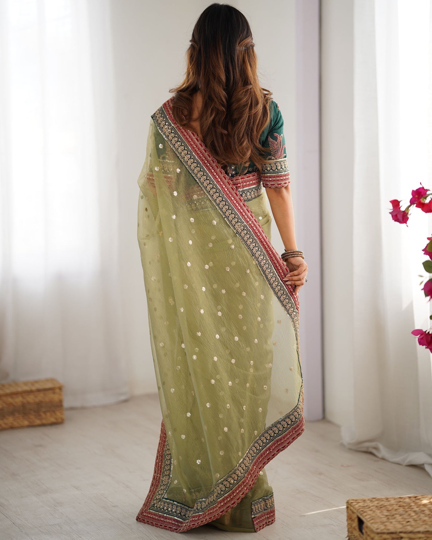 Pista Banarasi Crush Diamond Silk Saree