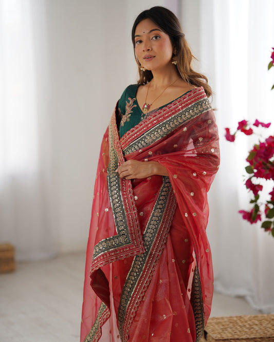 Red Banarasi Crush Diamond Silk Saree