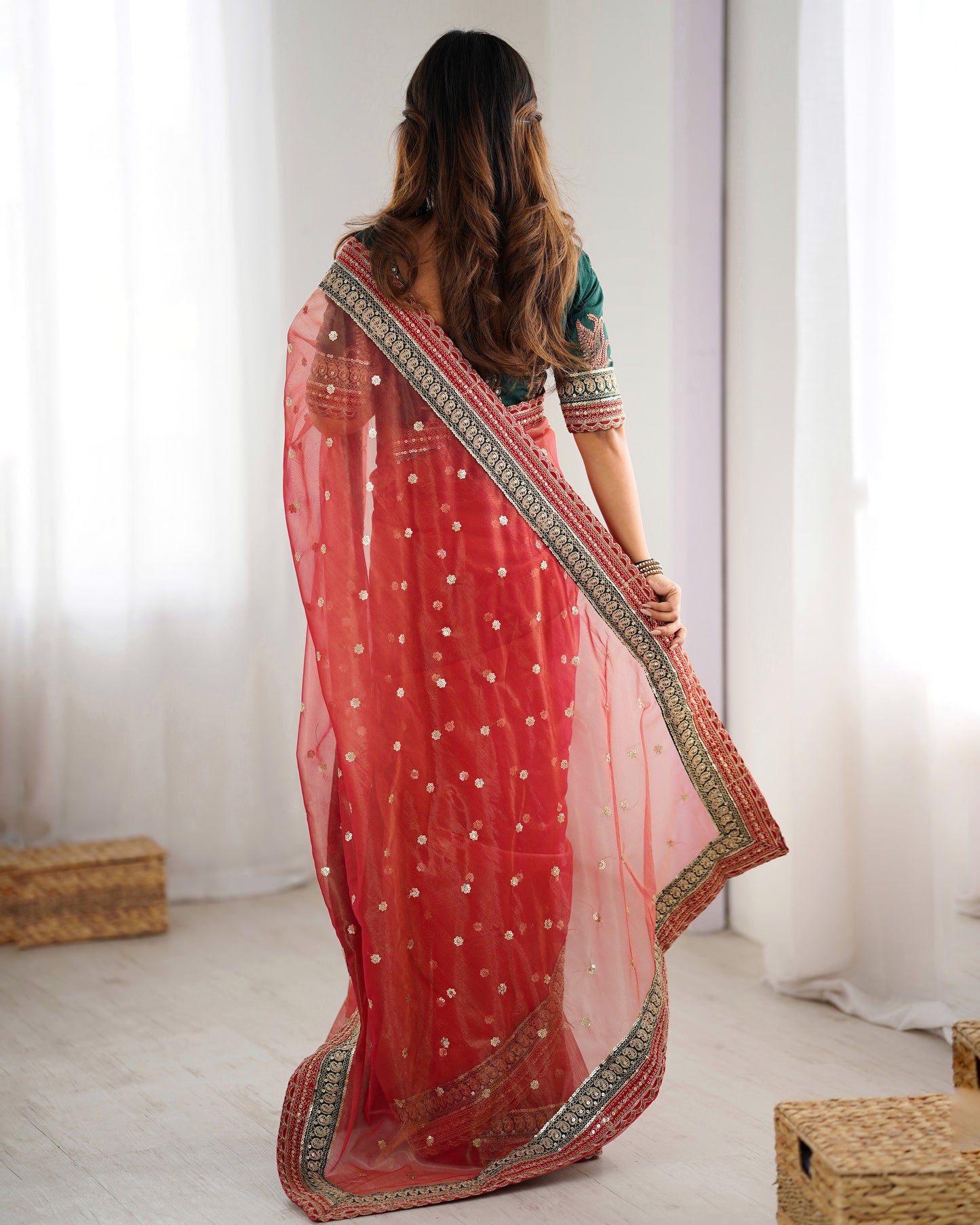 Red Banarasi Crush Diamond Silk Saree