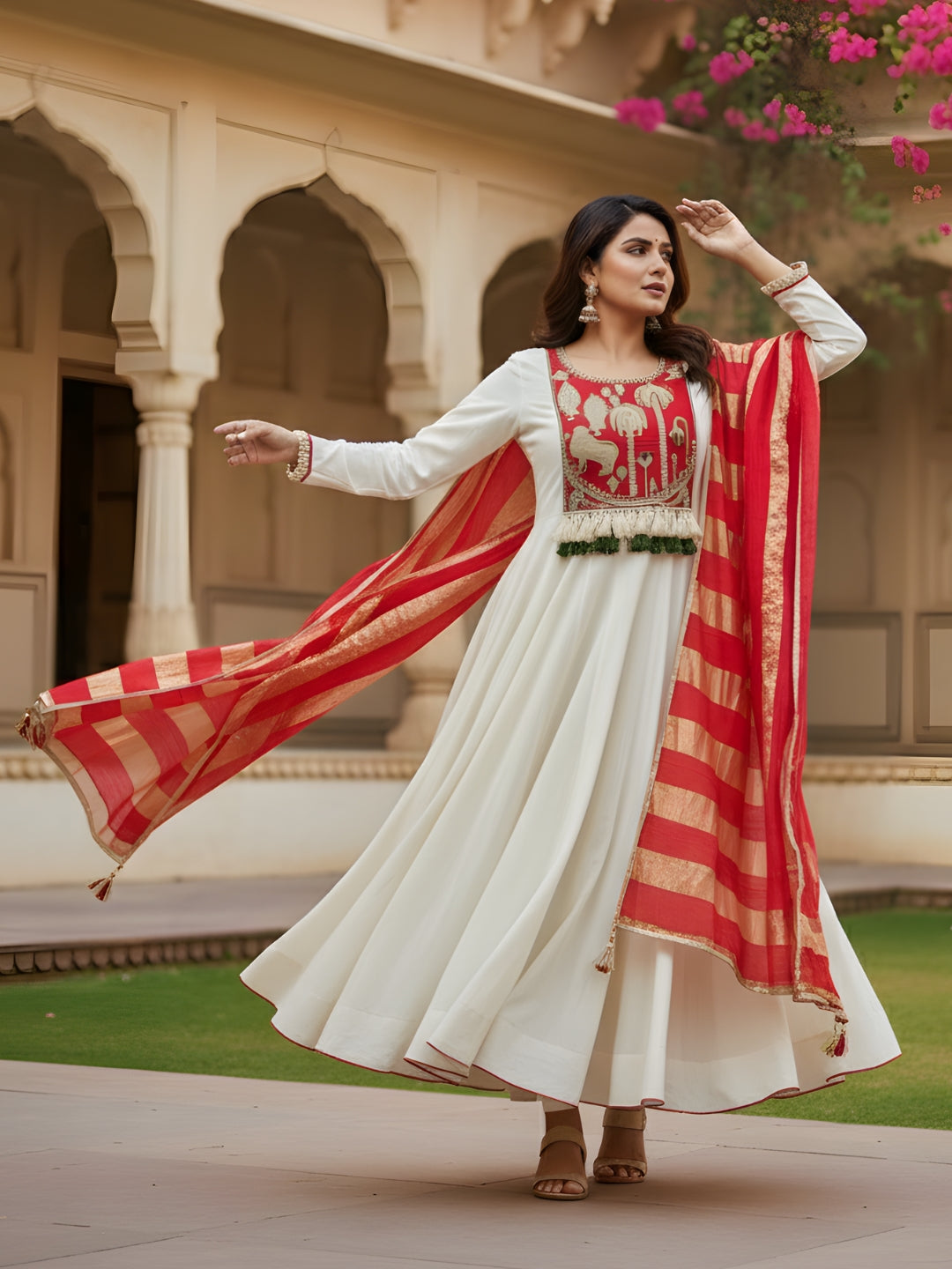 Off White Silk Suit Set with Jacquard Silk Dupatta