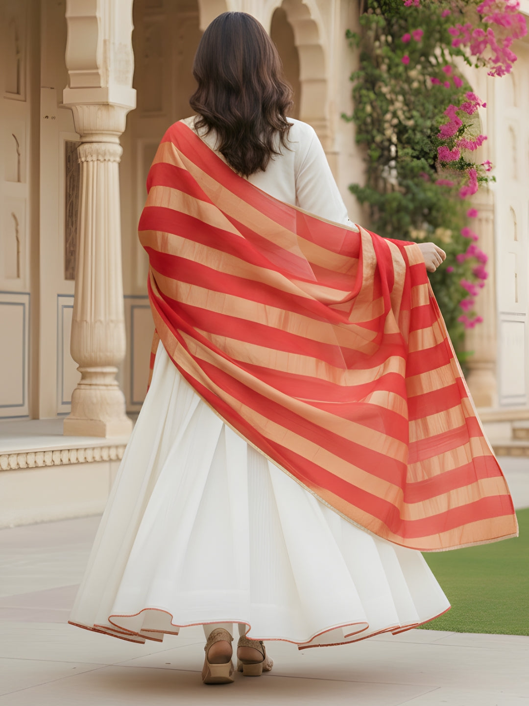 Off White Silk Suit Set with Jacquard Silk Dupatta