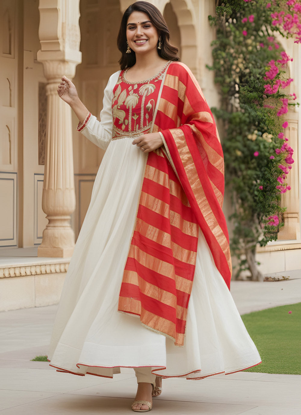 Off White Silk Suit Set with Jacquard Silk Dupatta