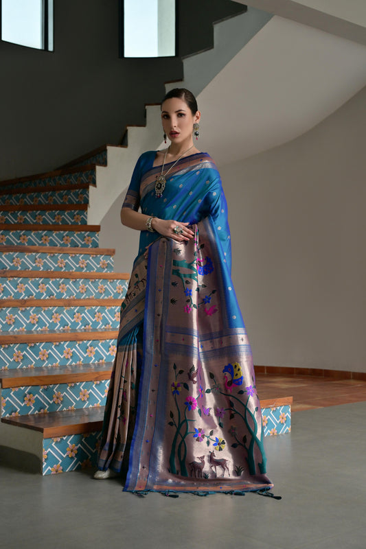 Blue Banarasi Silk Saree