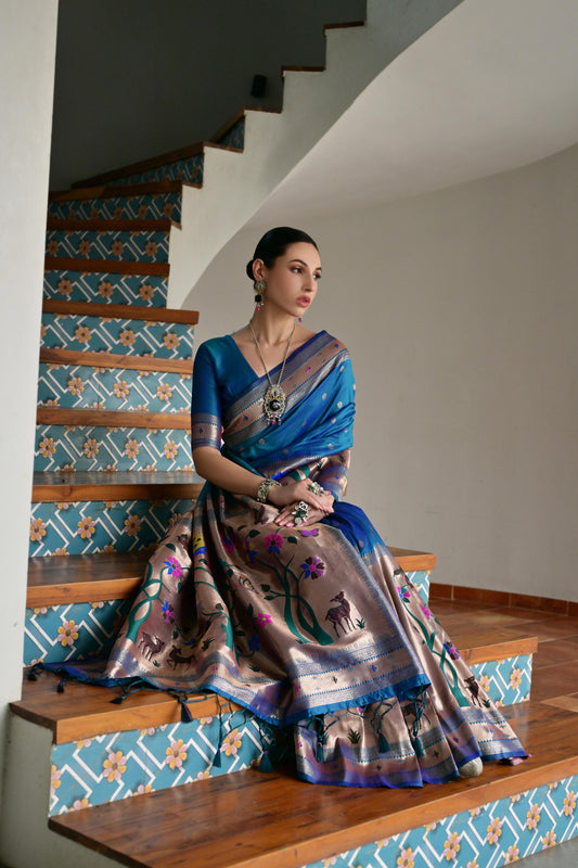 Blue Banarasi Silk Saree