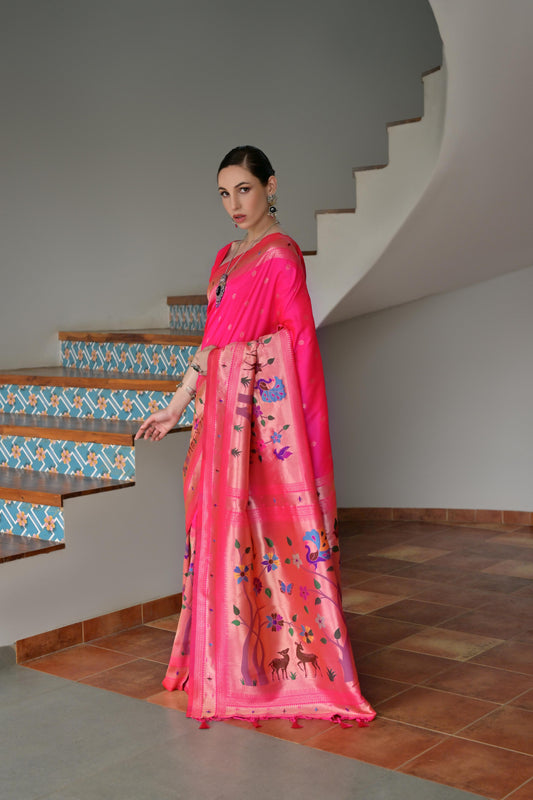 Pink Banarasi Silk Saree