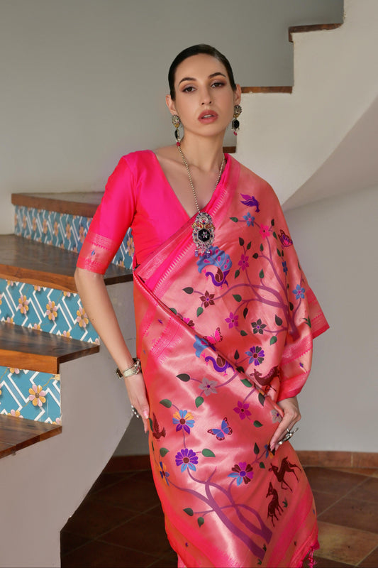 Pink Banarasi Silk Saree