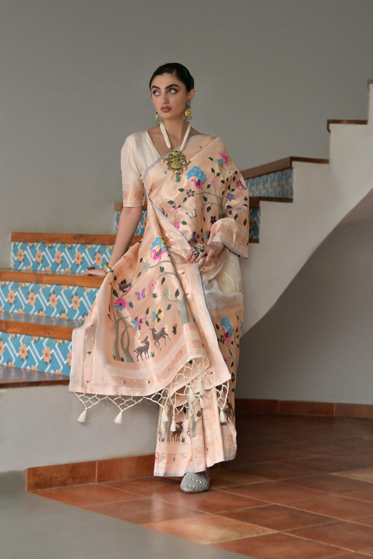Off White Banarasi Silk Saree
