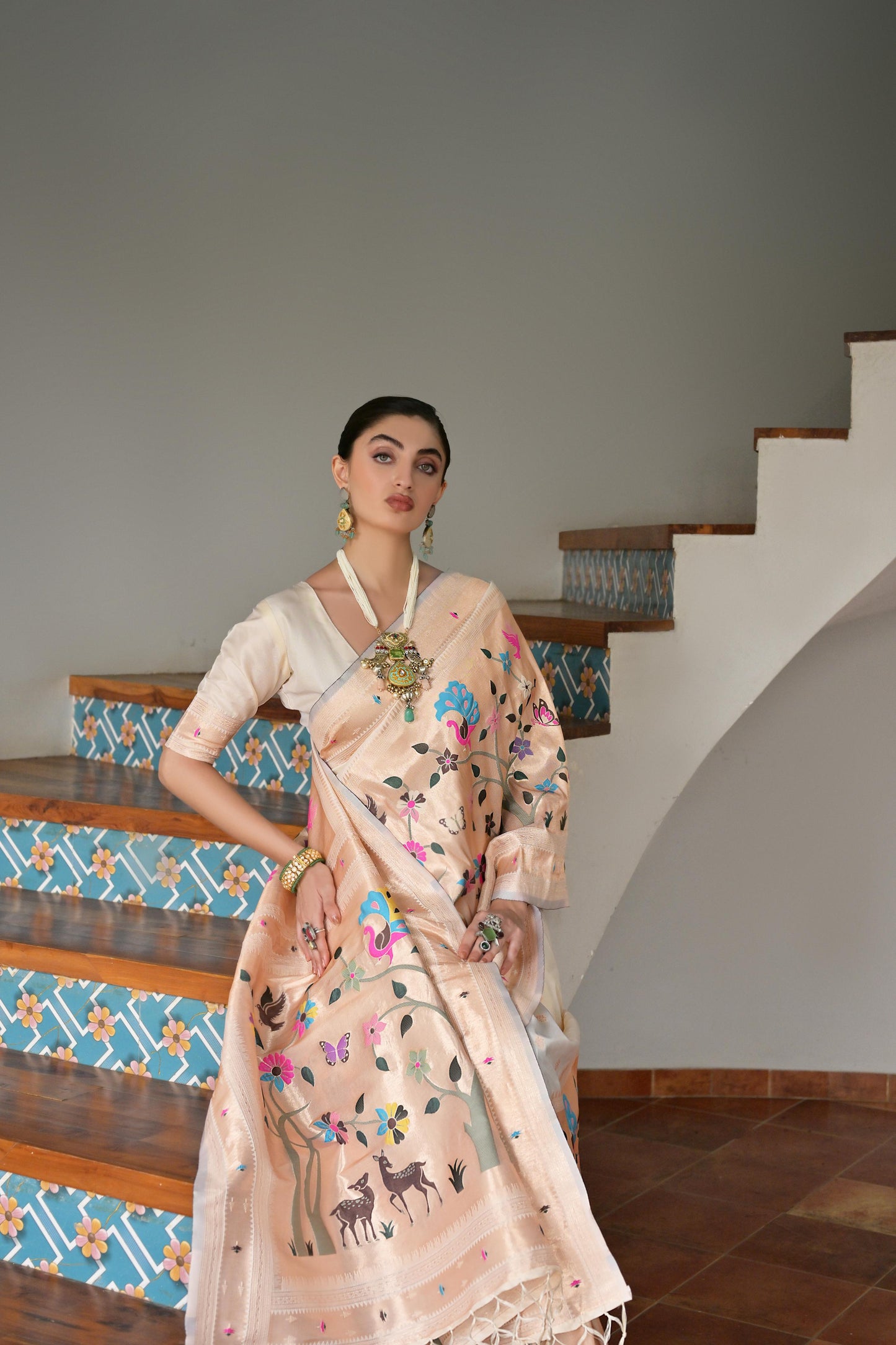 Off White Banarasi Silk Saree