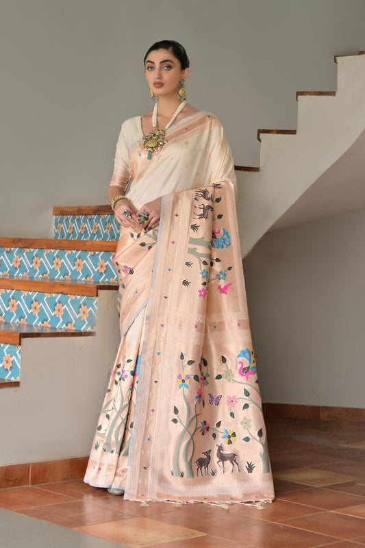 Off White Banarasi Silk Saree