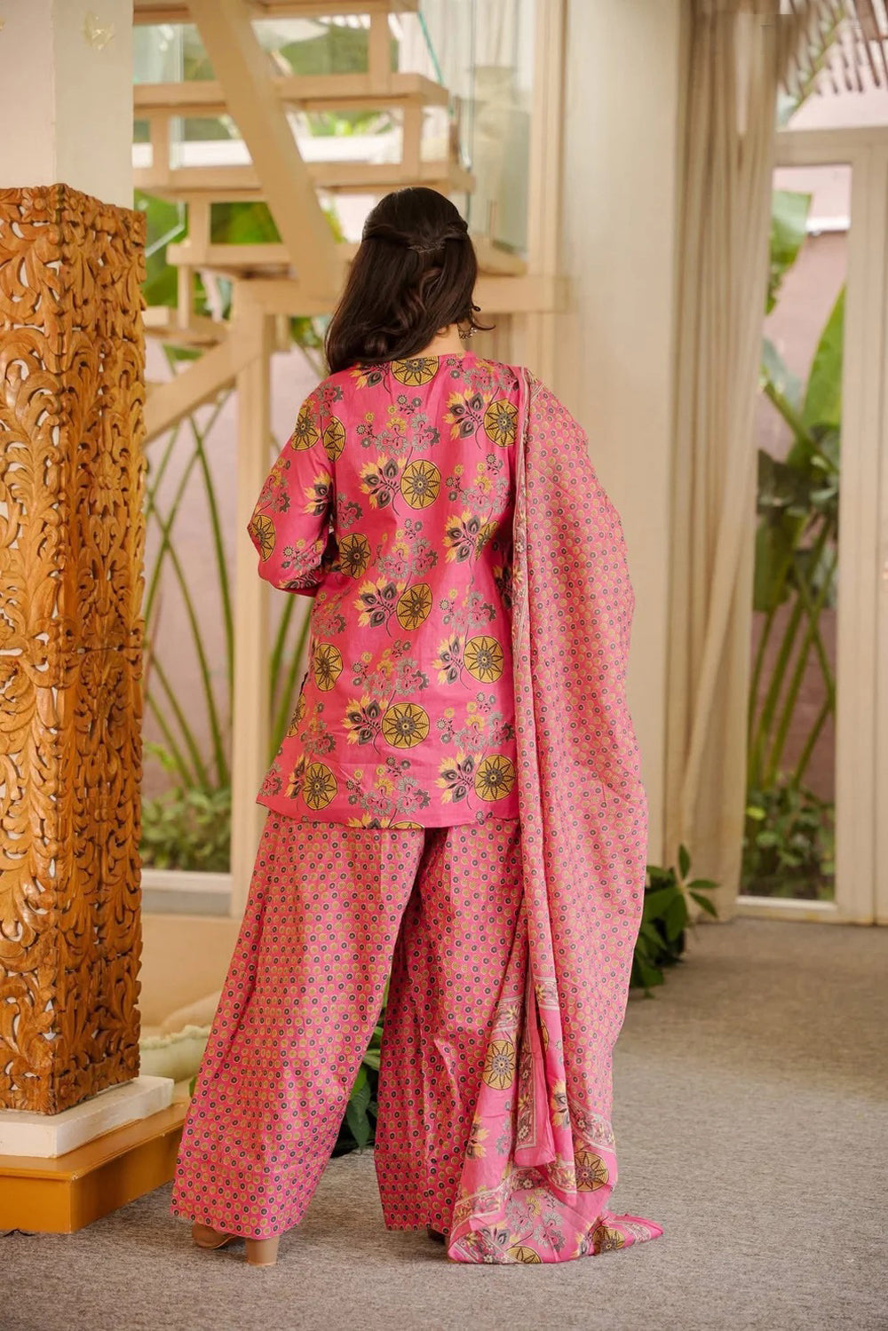 Pink Cotton Silk Suit Set with Dupatta