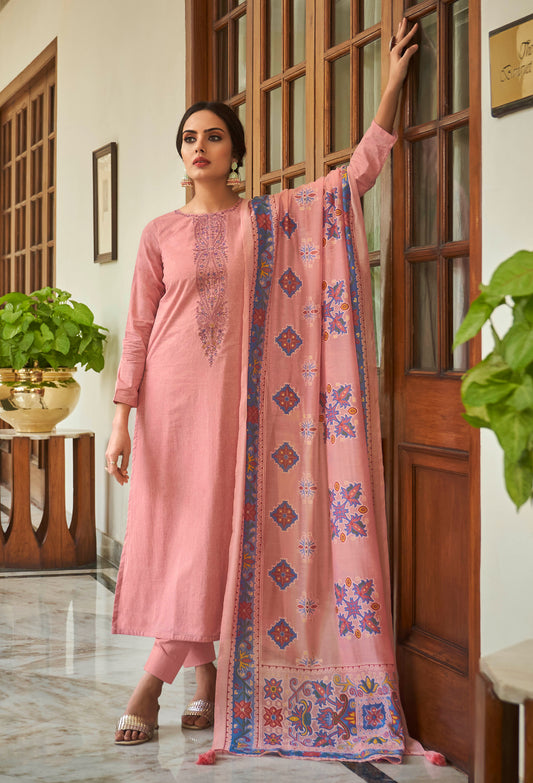 Pink Cambric Cotton Kurta Set with Dupatta