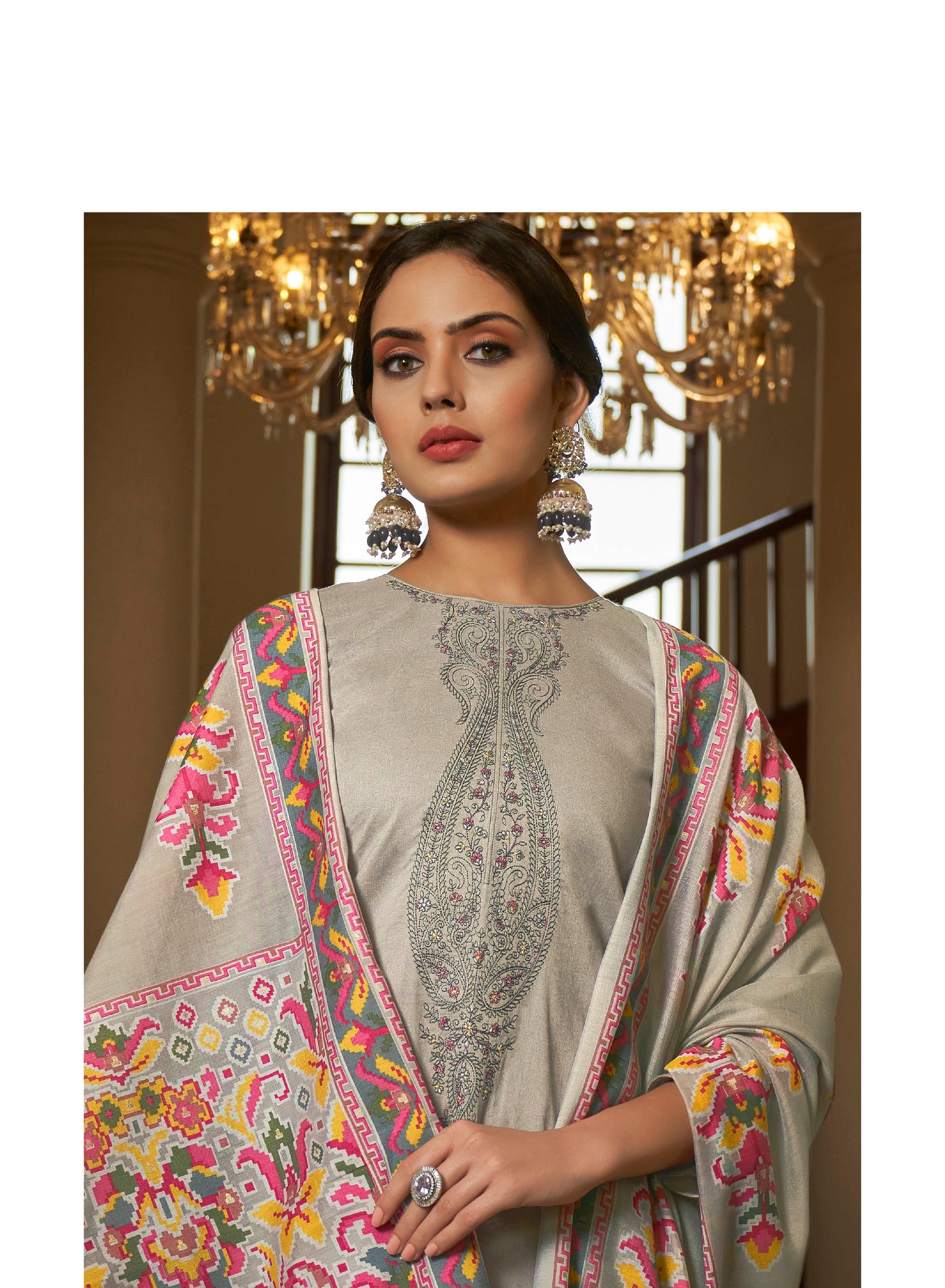 Grey Cambric Cotton Kurta Set with Dupatta