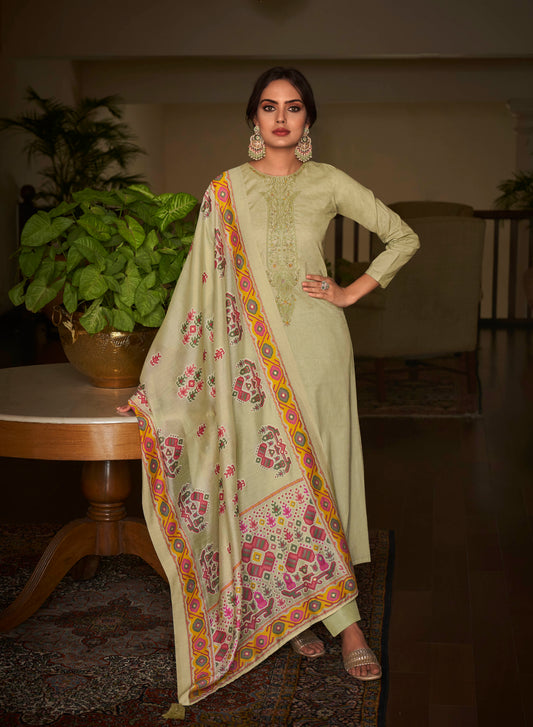 Beige Cambric Cotton Kurta Set with Dupatta