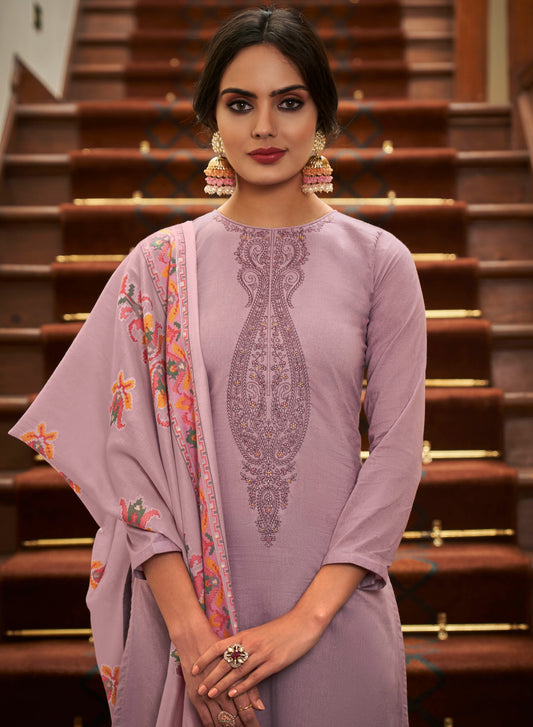 Purple Cambric Cotton Kurta Set with Dupatta
