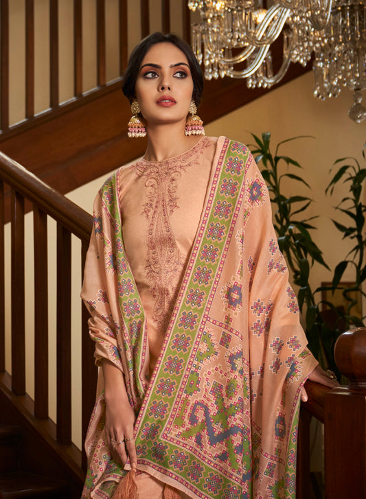 Peach Cambric Cotton Kurta Set with Dupatta
