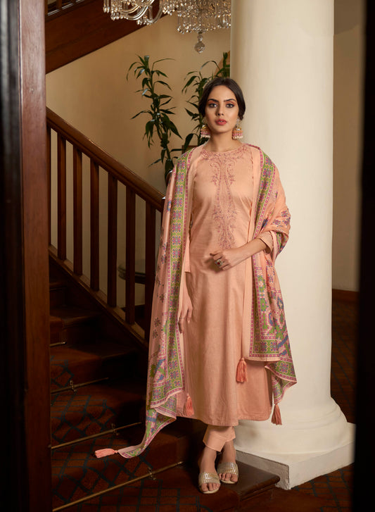 Peach Cambric Cotton Kurta Set with Dupatta