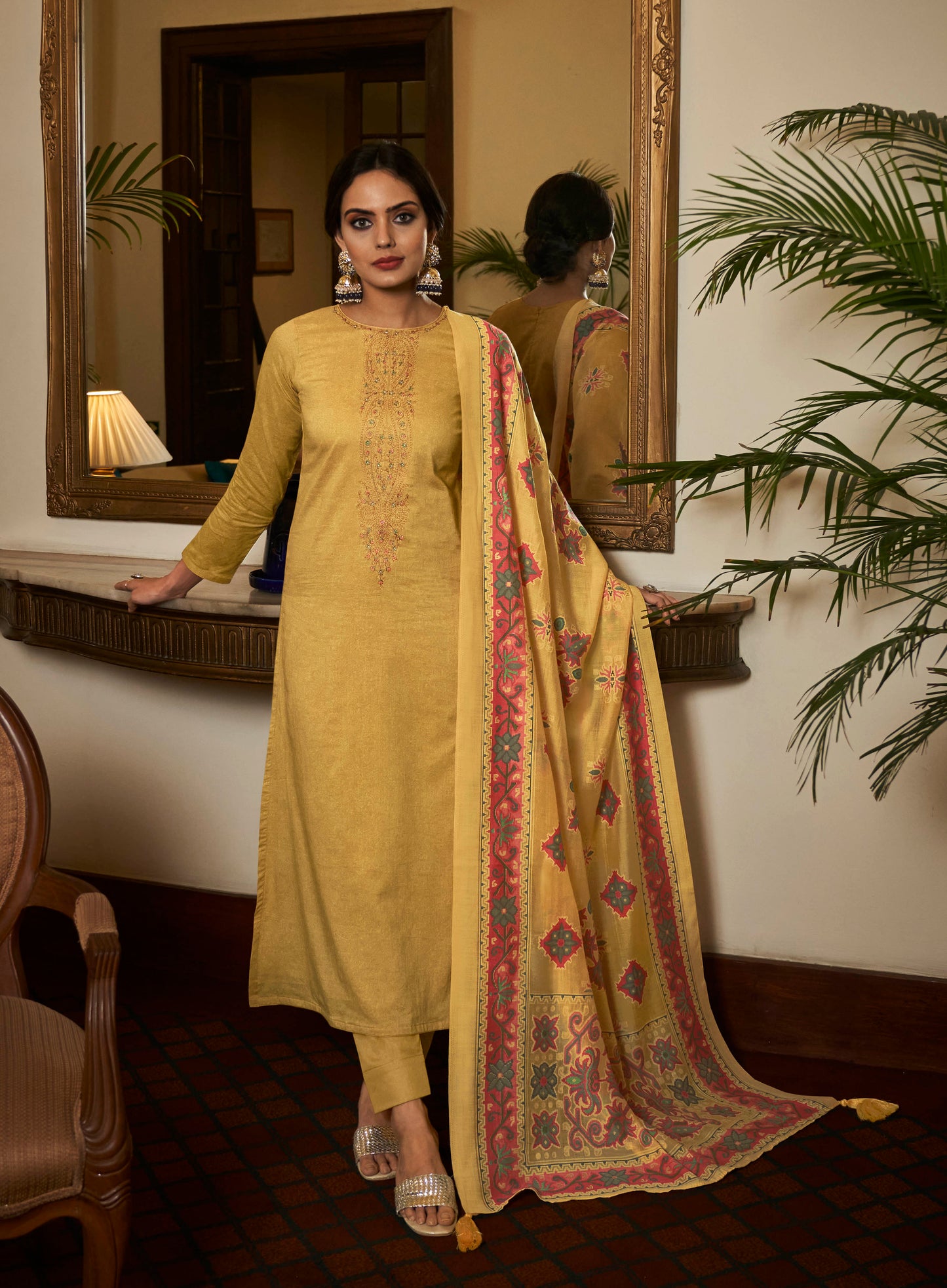 Yellow Cambric Cotton Kurta Set with Dupatta