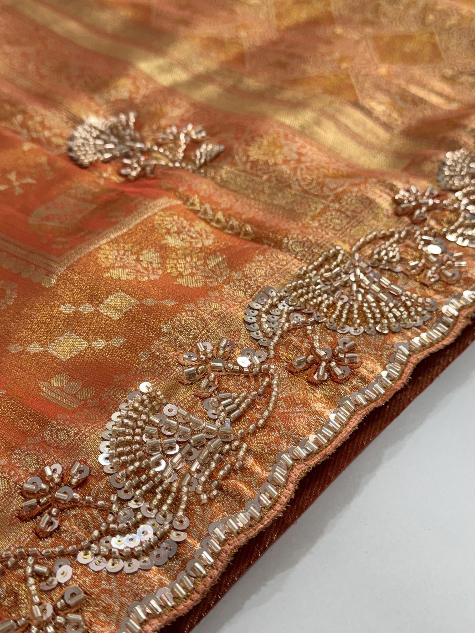 Rust Banarasi Silk Saree - Back View