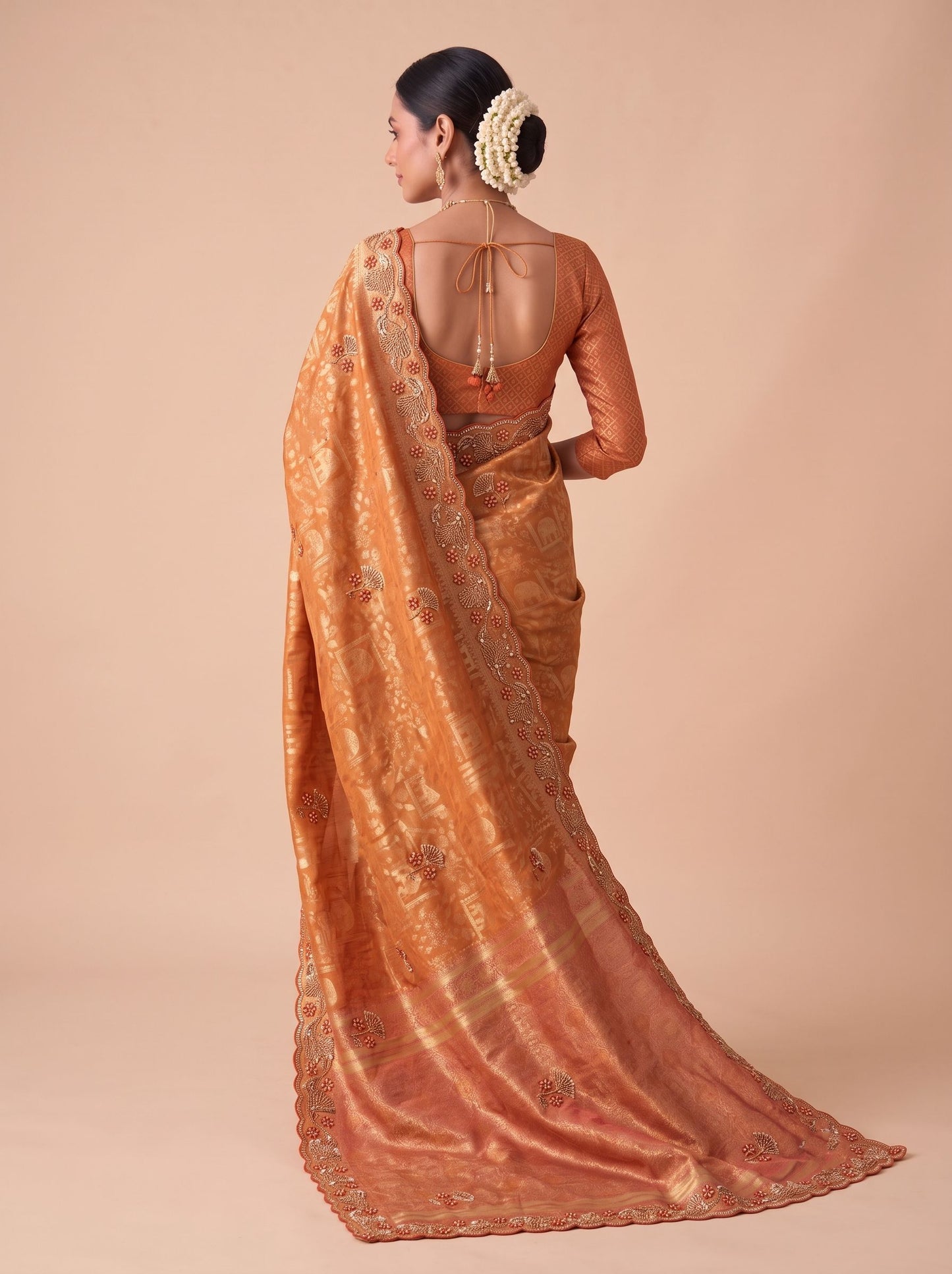 Rust Banarasi Silk Saree - Front View