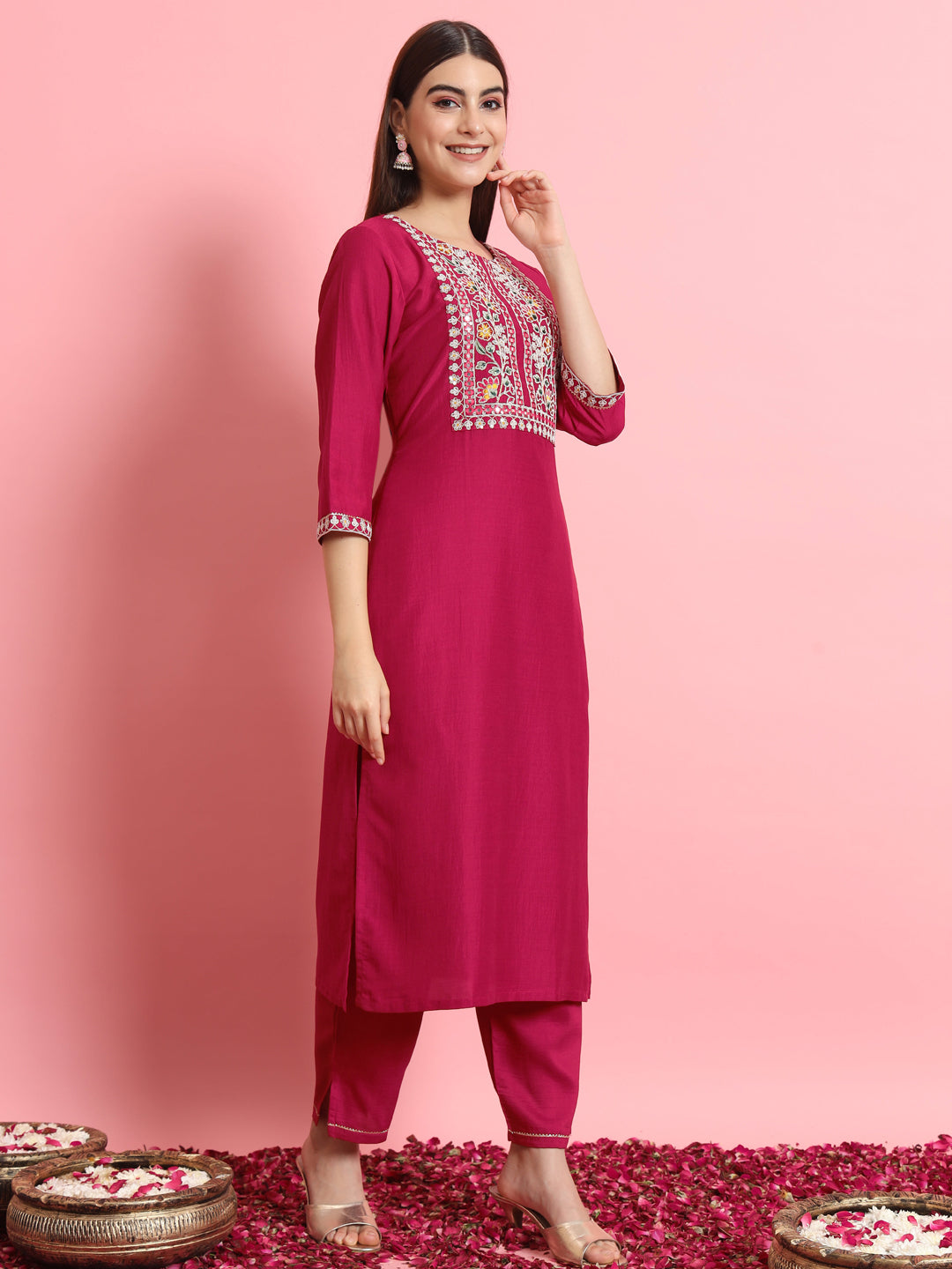 Pink Silk Blend Embroidery Work Kurta Set