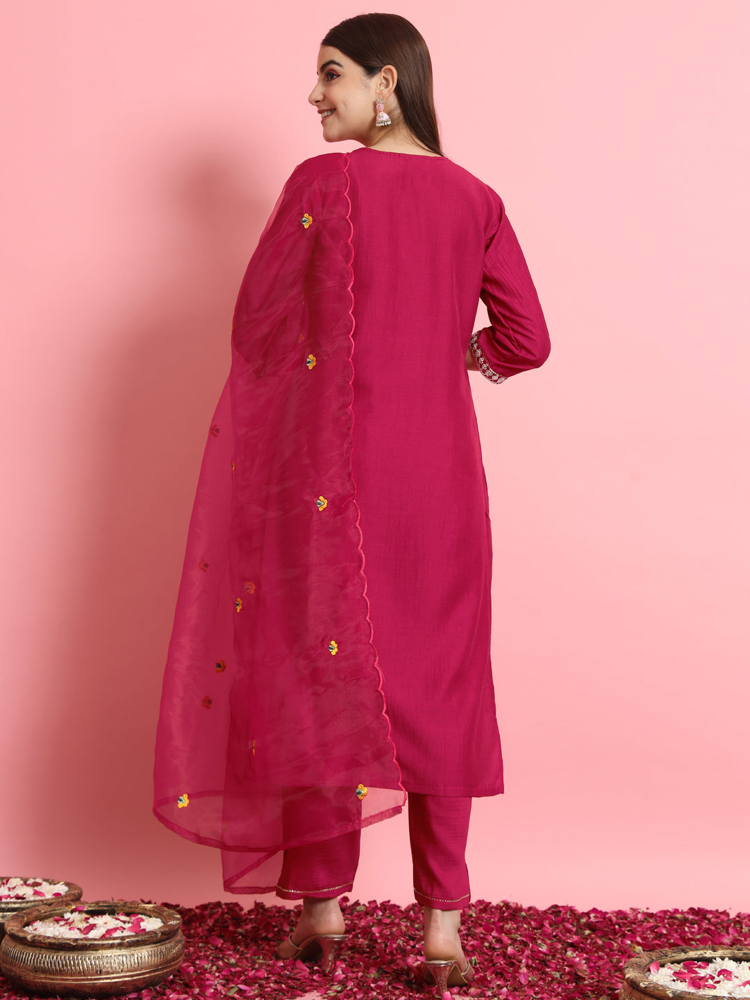 Pink Silk Blend Embroidery Work Kurta Set