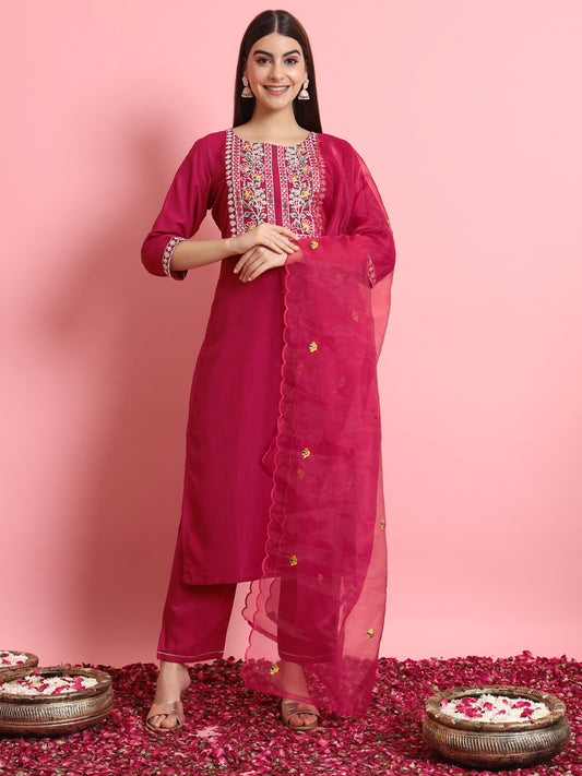 Pink Silk Blend Embroidery Work Kurta Set