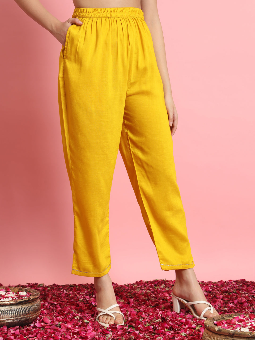 Yellow Silk Blend Embroidery Work Kurta Set