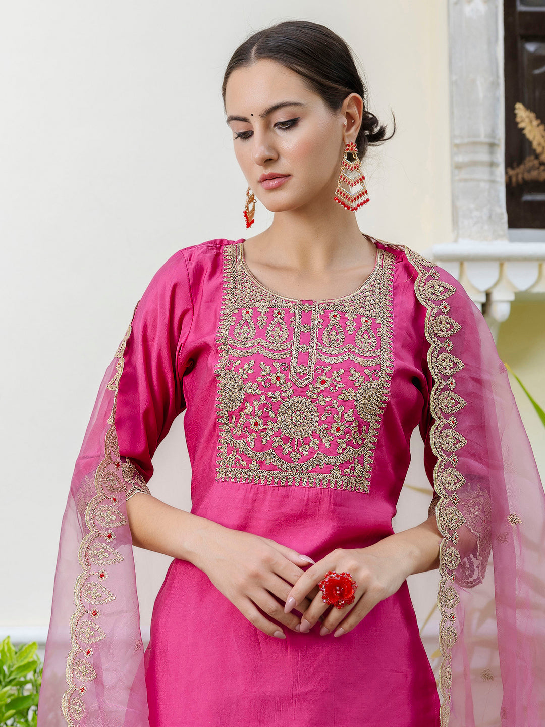 Pink Silk Blend Embroidery Work Kurta Set