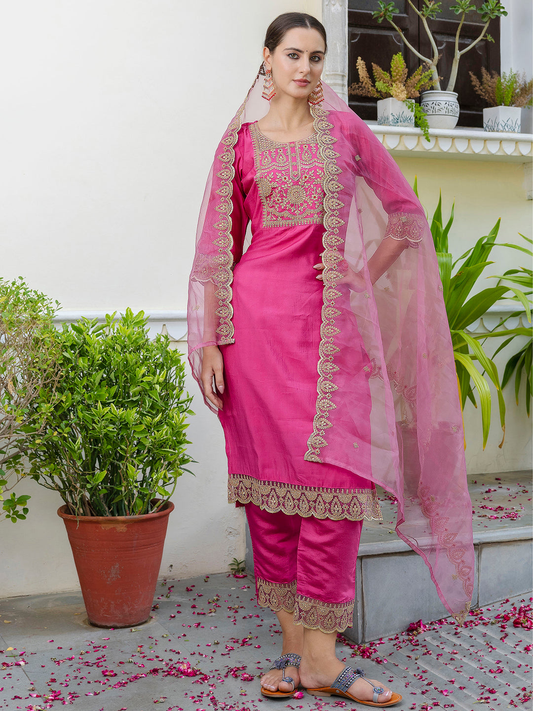 Pink Silk Blend Embroidery Work Kurta Set