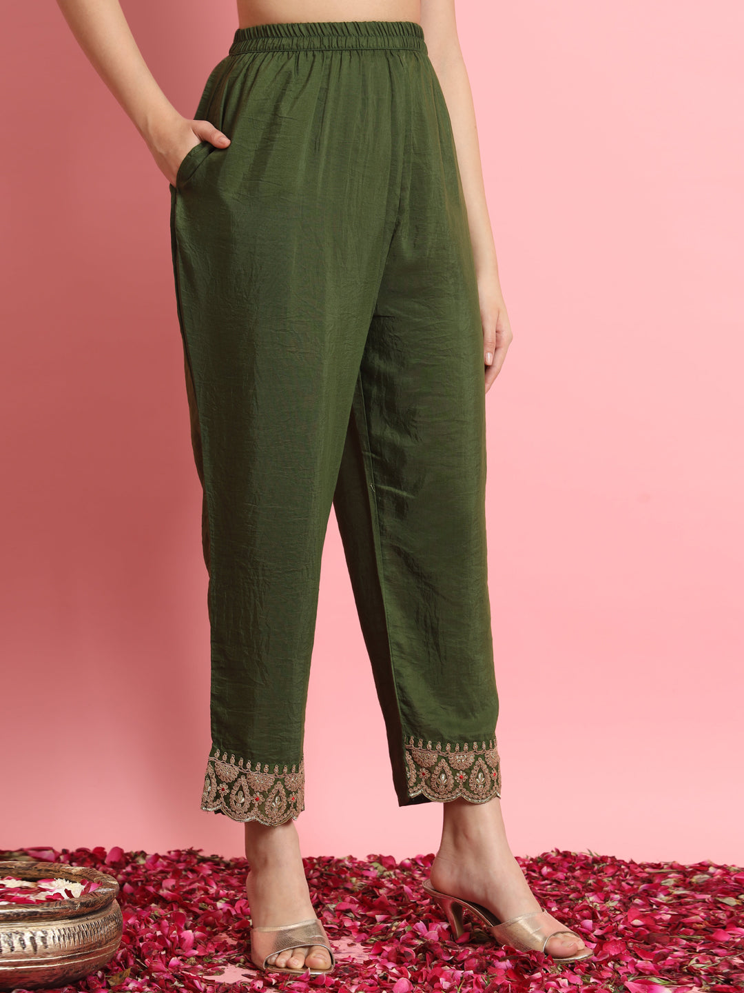 Green Silk Blend Embroidery Work Kurta Set