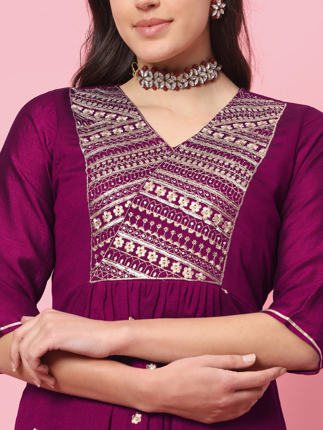 Purple Silk Blend Embroidery Work Anarkali Kurta Set