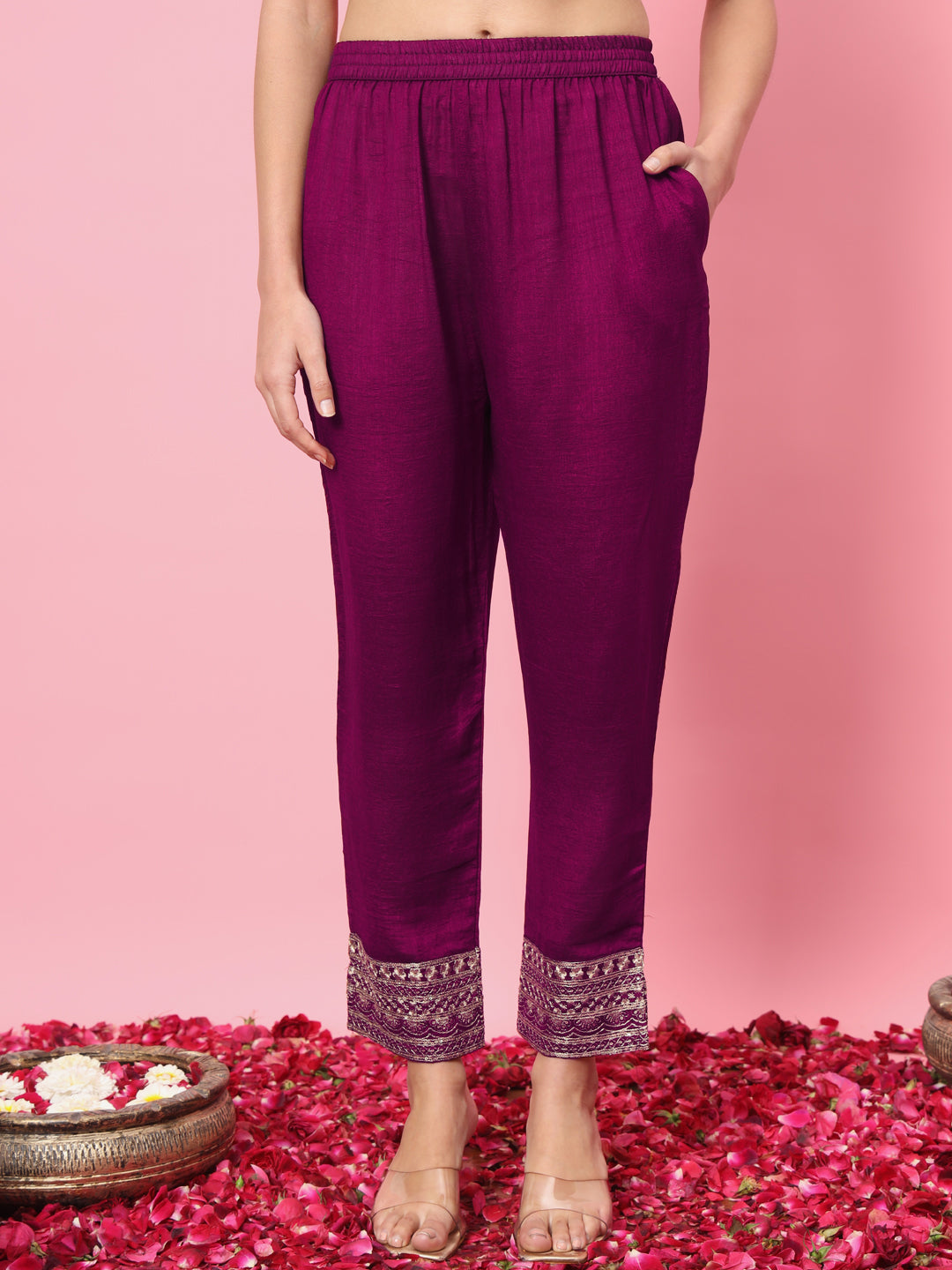 Purple Silk Blend Embroidery Work Anarkali Kurta Set