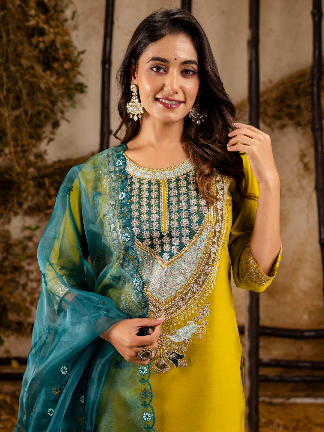 Lemon Rayon Embroidery Work Kurta Set