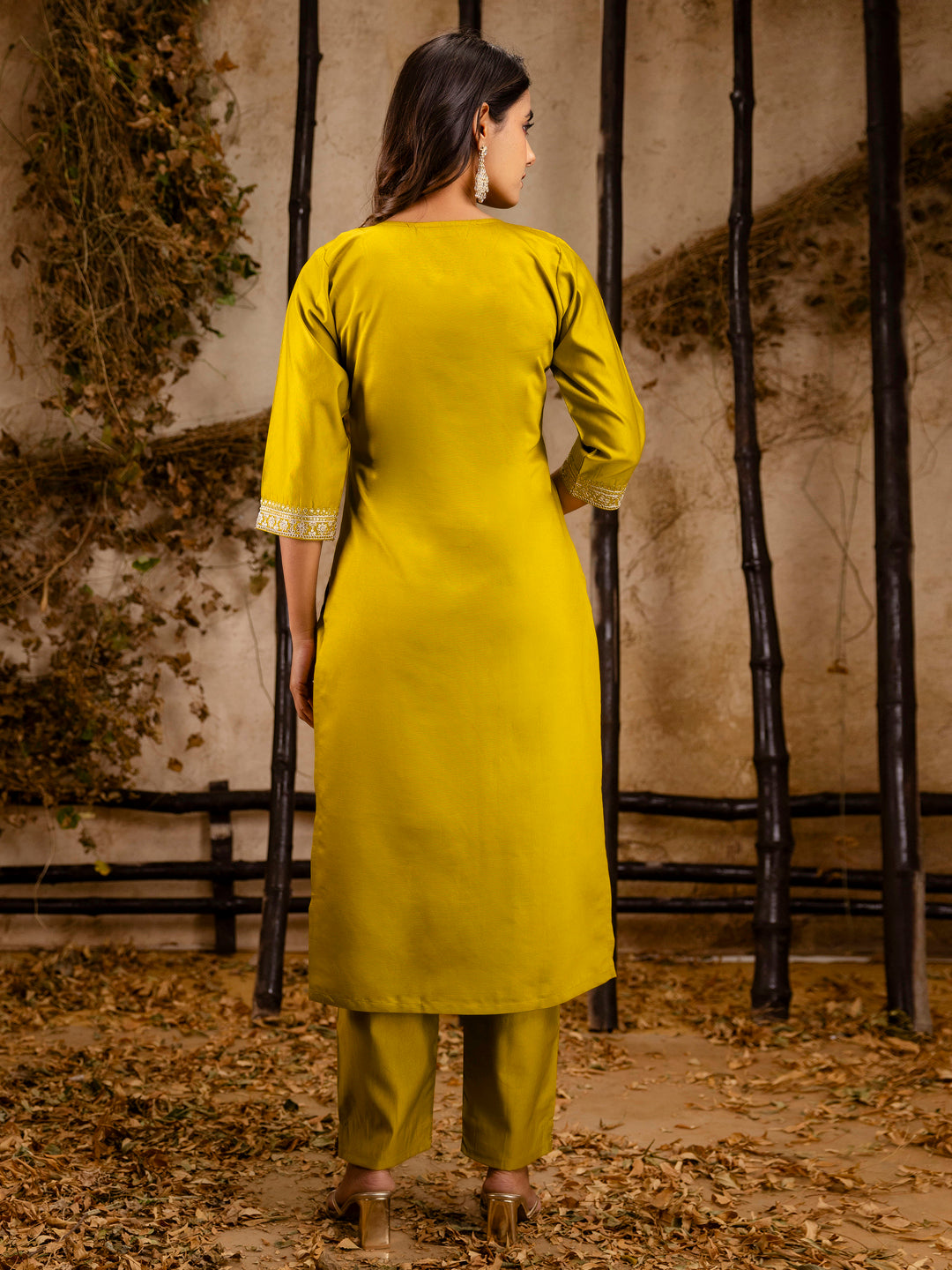 Lemon Rayon Embroidery Work Kurta Set