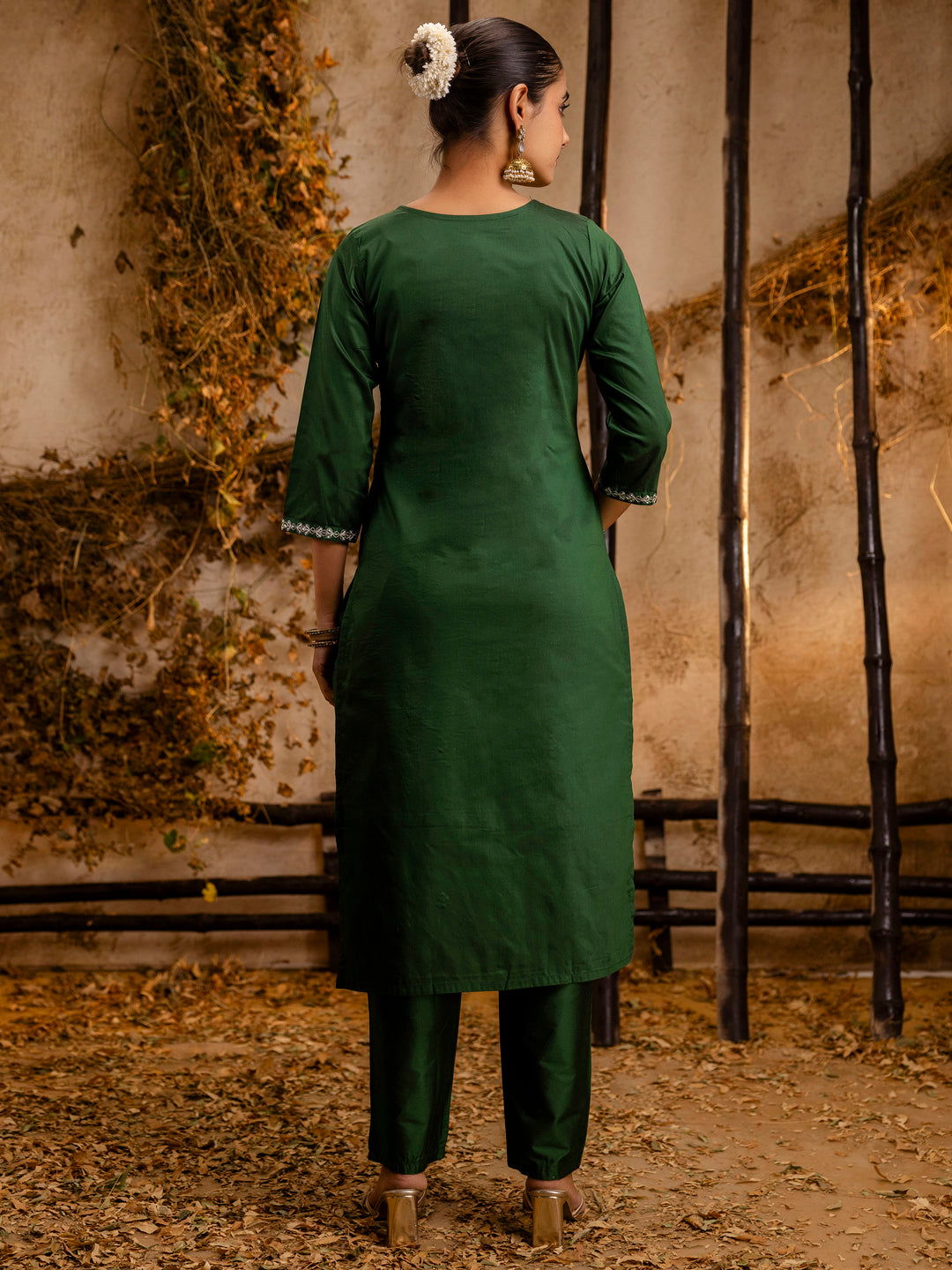 Green Silk Blend Embroidery Work Kurta Set