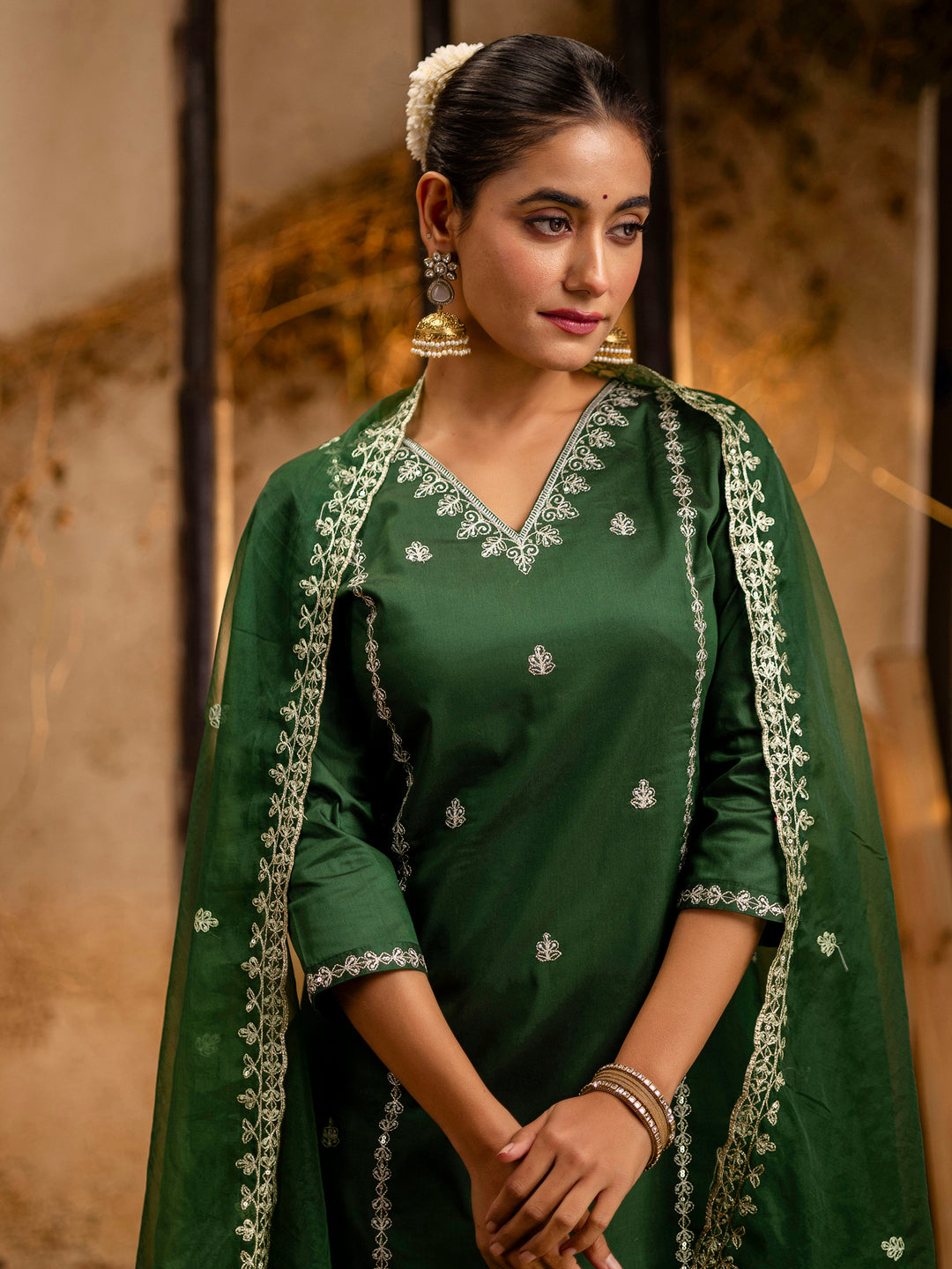 Green Silk Blend Embroidery Work Kurta Set