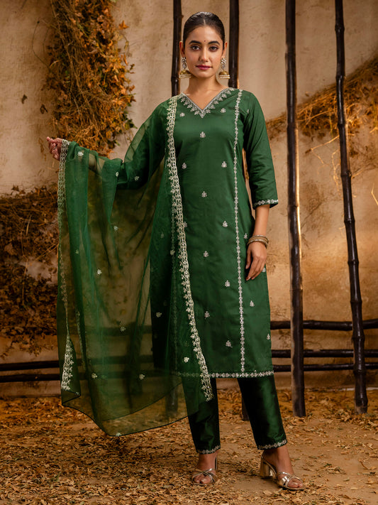 Green Silk Blend Embroidery Work Kurta Set