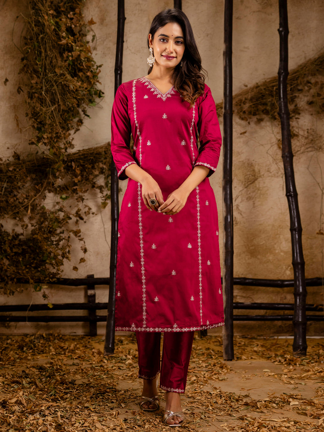 Maroon Silk Blend Embroidery Work Kurta Set