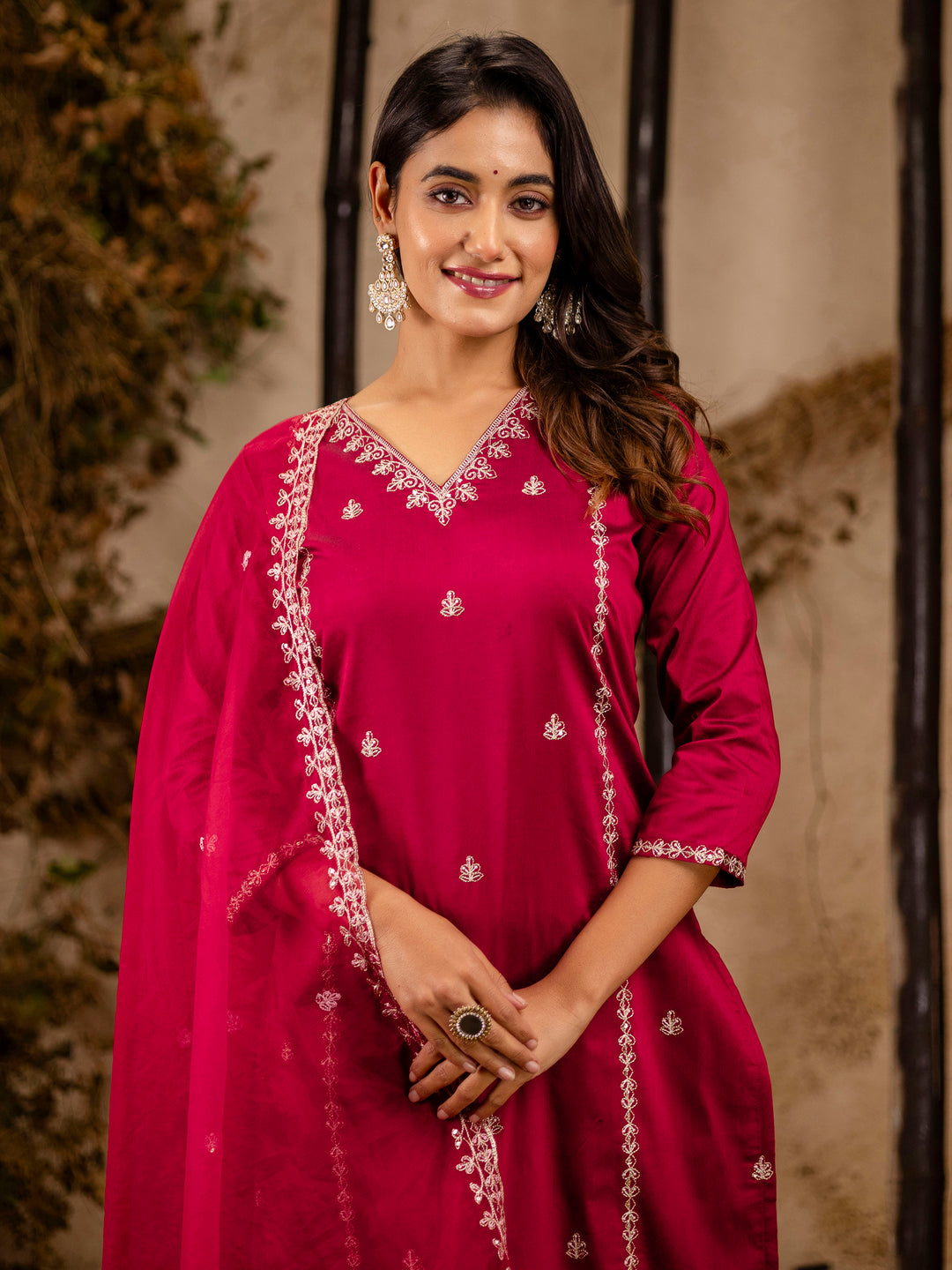 Maroon Silk Blend Embroidery Work Kurta Set