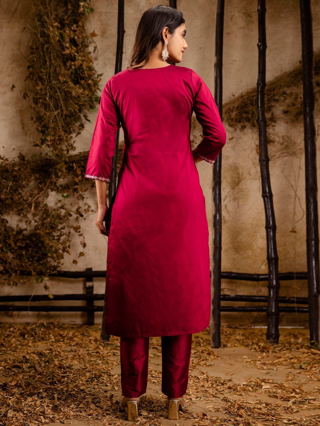 Maroon Silk Blend Embroidery Work Kurta Set