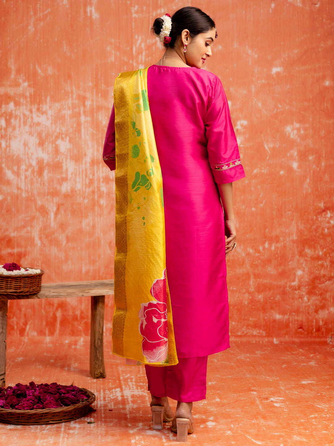 Pink Silk Blend Embroidery Work Kurta Set