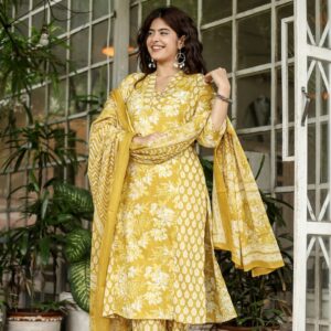 Floral printed cotton kurta set